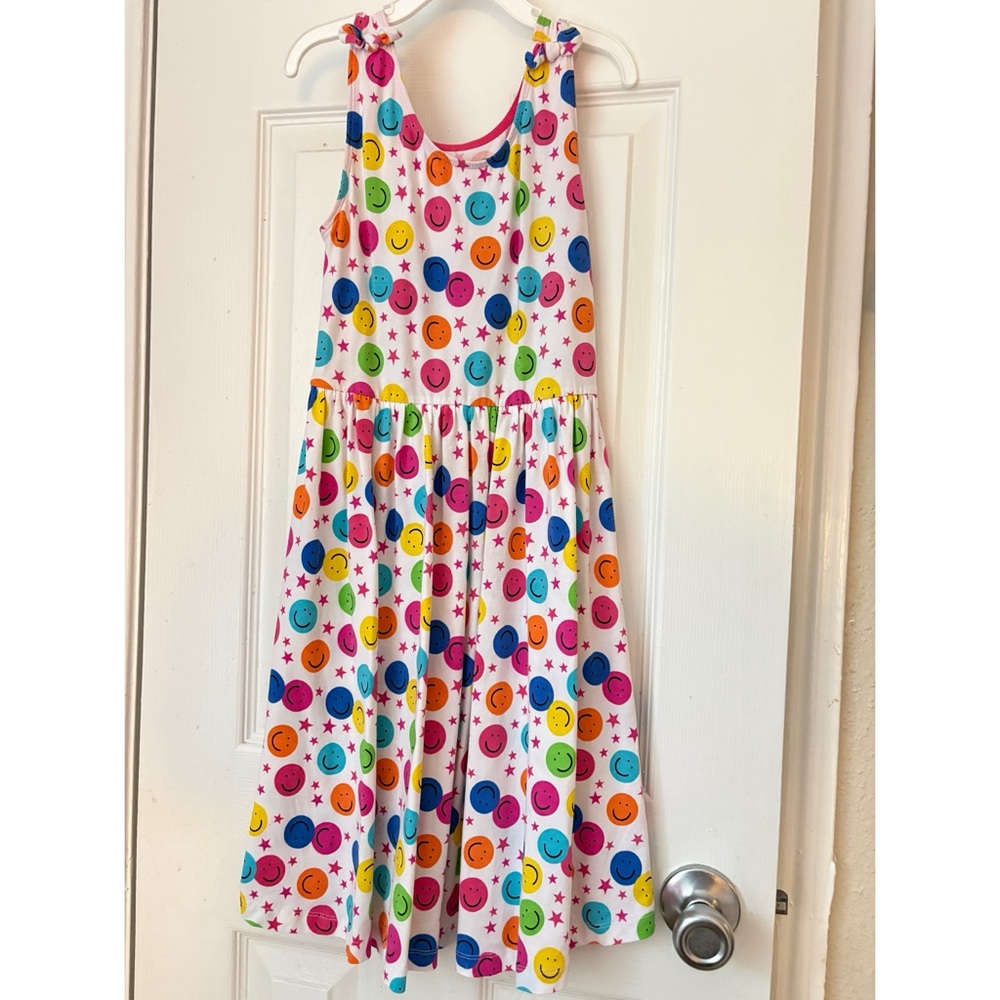 Ruffle Butts White Dress with Multicolor Smiley Faces